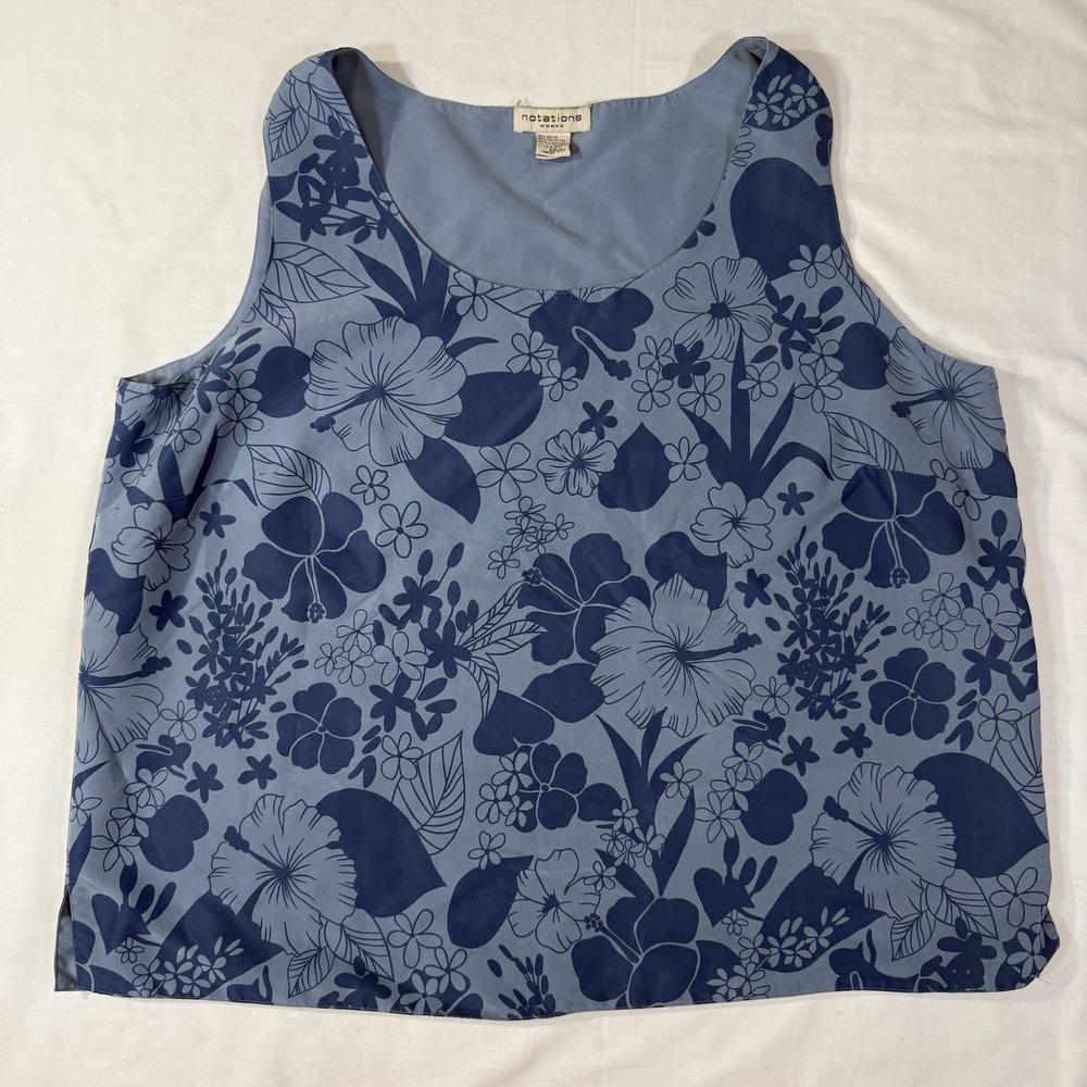 Y2K Blue Floral Tank Womens Sz 2X Notations Coquette
